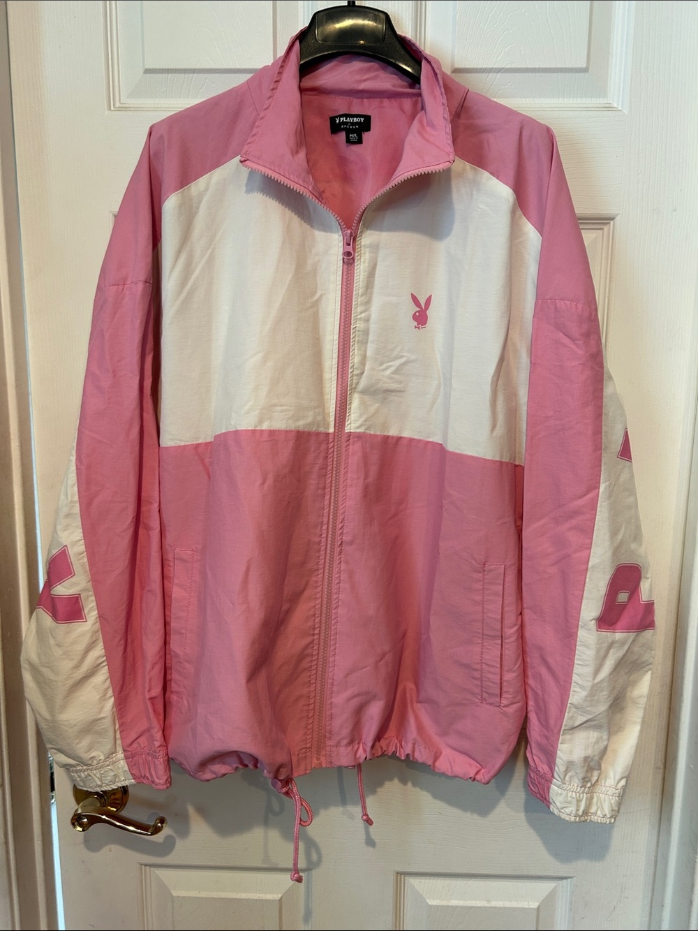 PLAYBOY Pink and White Colorblock Bomber Jacket